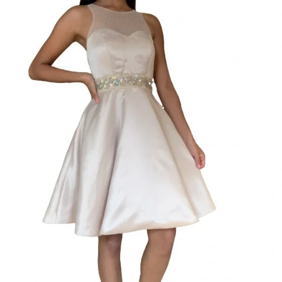 Jo + el Company | Dresses | Joel Champagne Sheer Sweetheart Neckline  Rhinestone Knee Length Dress | Poshmark